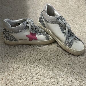 Vintage Havana White Leather Sneakers with Pink Star & Silver Glitter